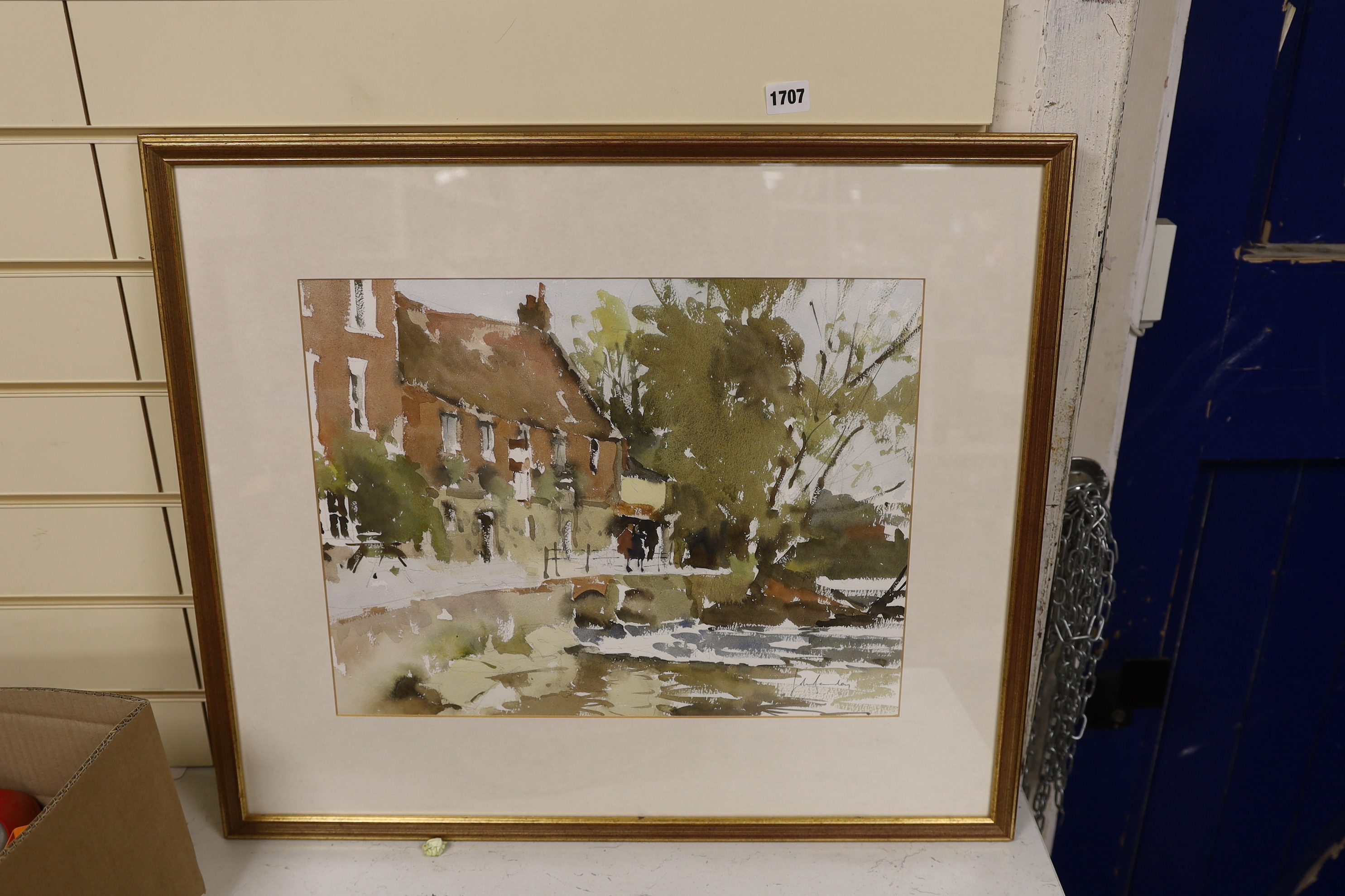 John Yardley, R.I. (b.1933), watercolour, Riverside houses, signed, 36 x 46cm, together with a copy of John Yardley by Susanne Haines